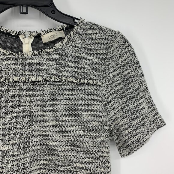 LOFT Dress Tweed Shift Short Sleeve Fringe Fray Mini - Picture 2 of 10